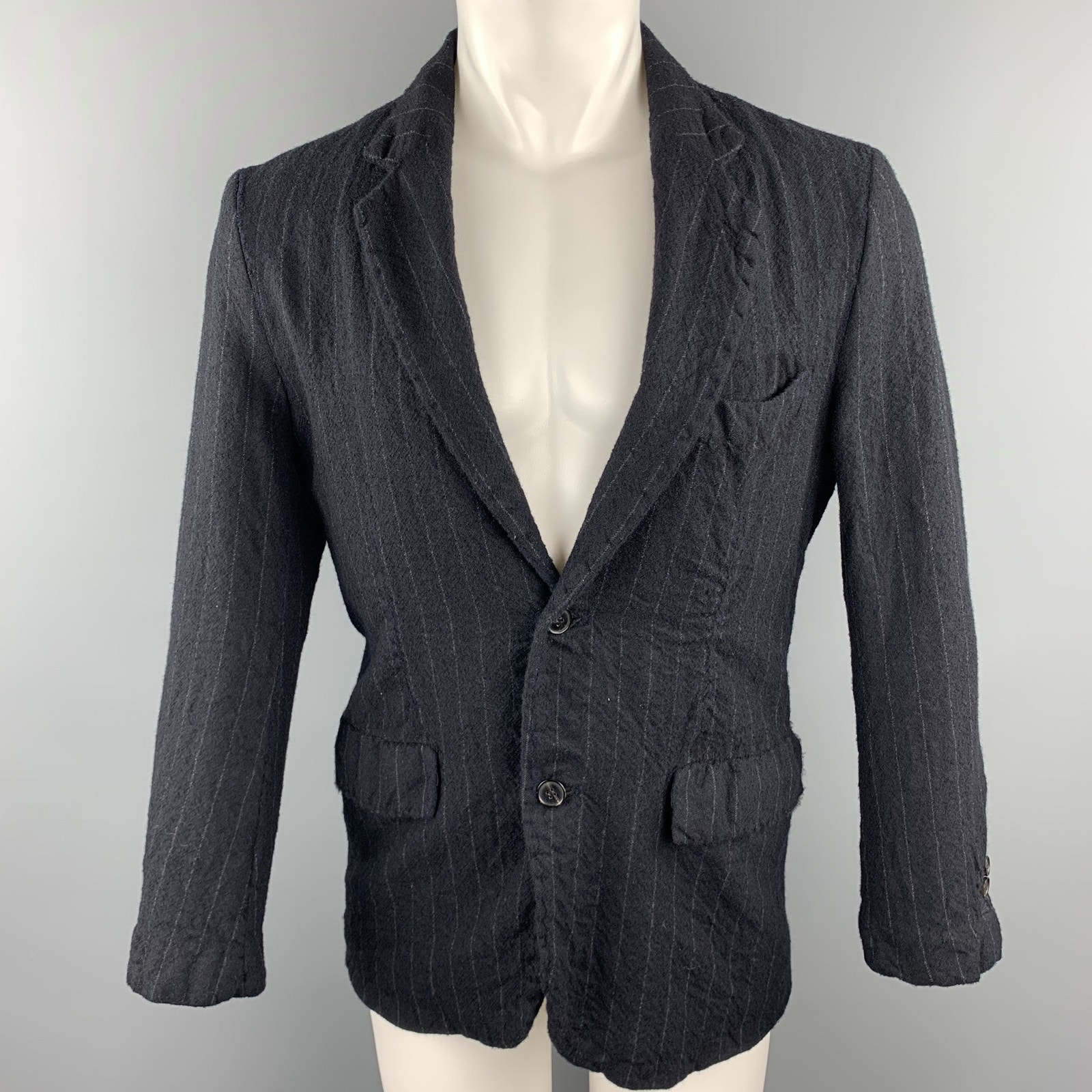 08sircus Size 38 Navy Chalkstripe Wool Notch Lapel Jacket
